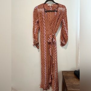 Natalie Martin orange and pink chevron SILK wrap dress